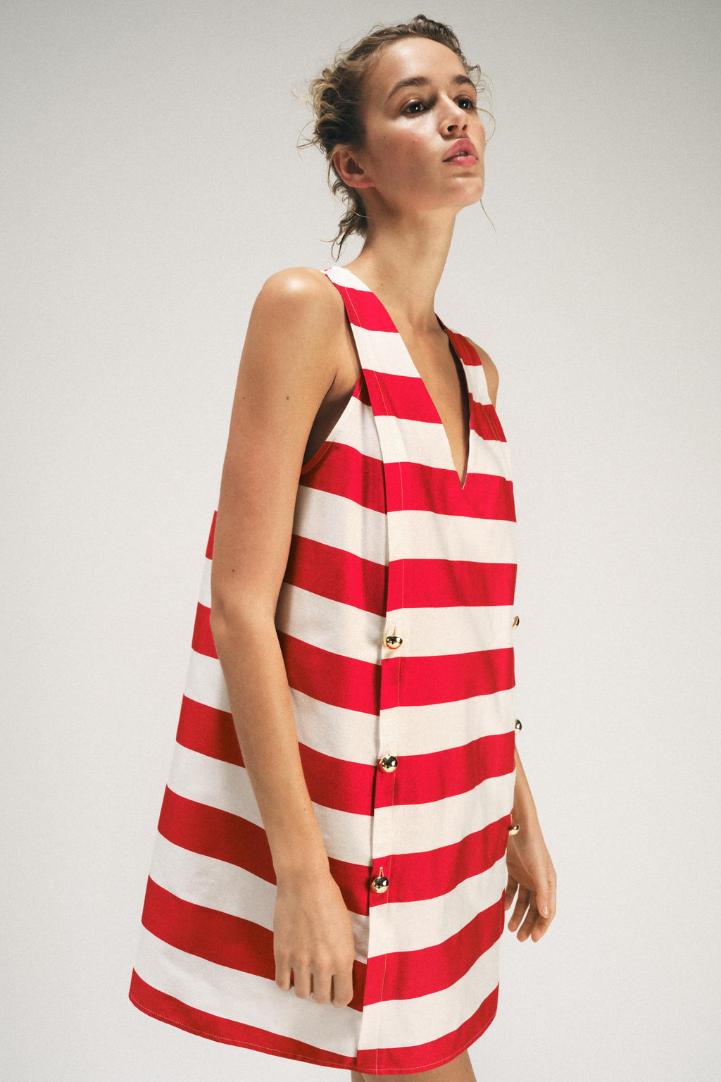 VESTIDO MINI RAYAS / Blanco / Rojo - Zara фото 3