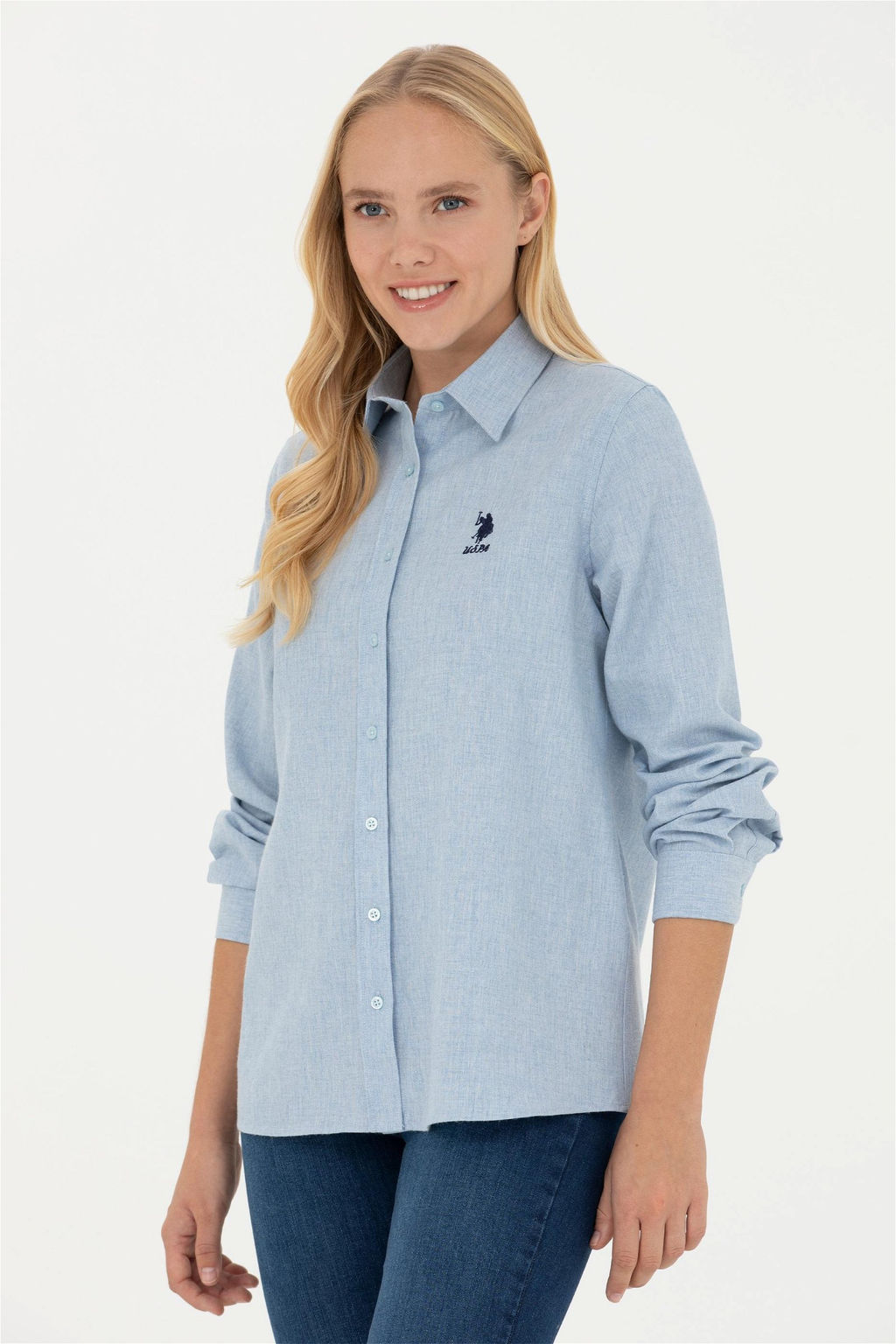 Женская голубая рубашка с длинным рукавом - U.s. polo assn фото 3