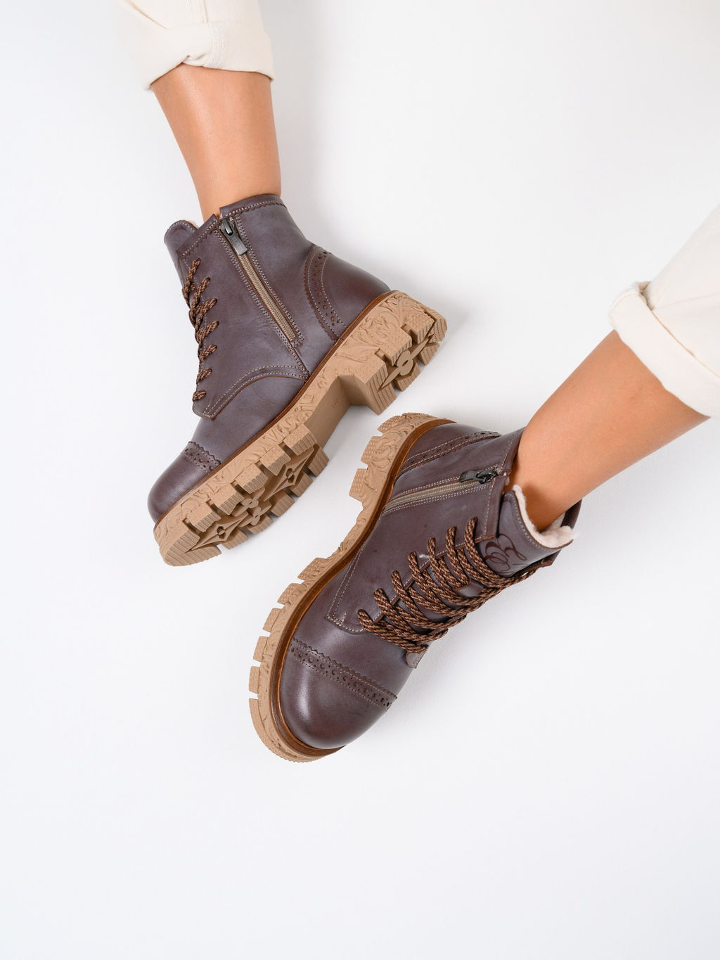 Ботинки 319.PODYUM141br.Вакса коричневая/шерсть