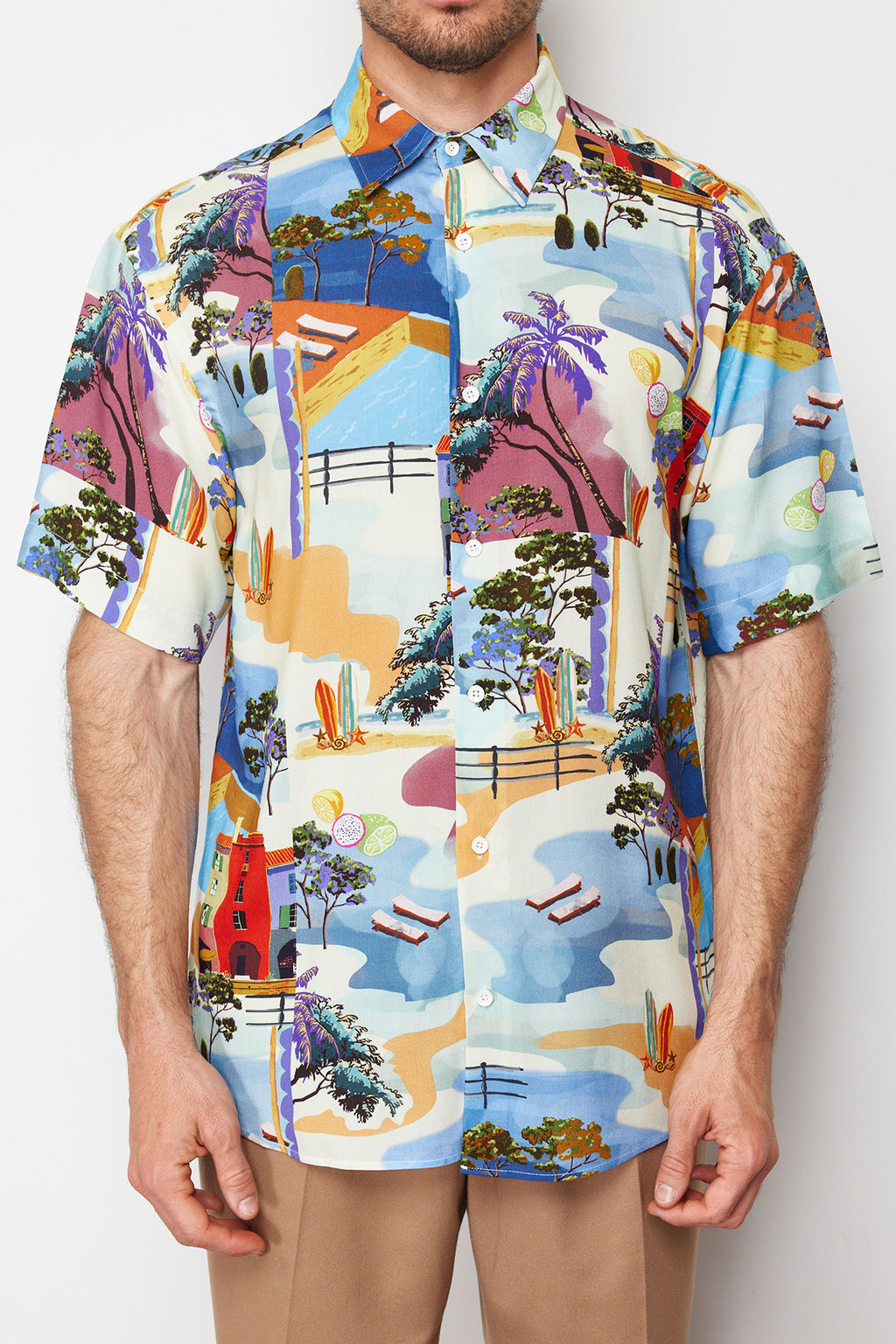 TRENDYOL MAN Cok Renkli More Sustainable Oversize Fit %100 Viskon Bask?l? K?sa Kollu Salas Gomlek TMNSS24GO00056 - Trendyolmilla фото 5