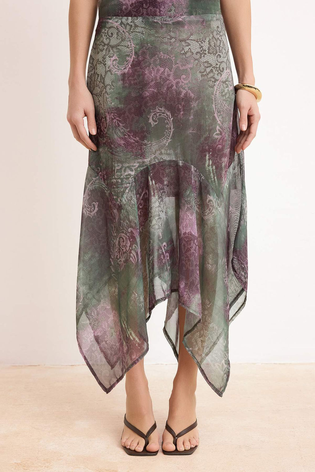 Yesil Etnik Desenli Sifon Astarl? Asimetrik Midi Etek TWOSS26ET00060 - Trendyolmilla фото 3