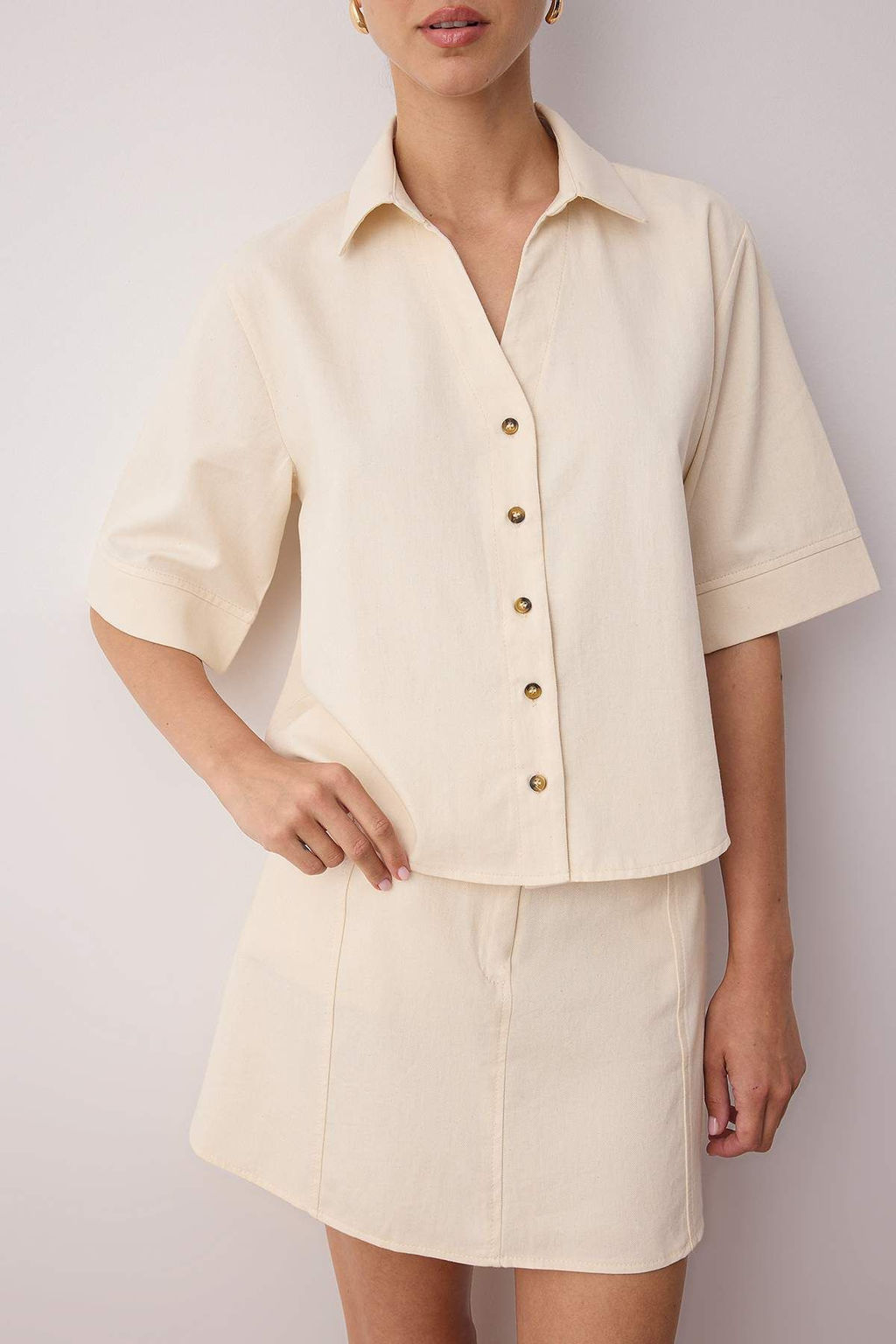 Trendyolmilla Haki Gabardin Boxy %100 Pamuk Gomlek TWOSS25GO00159  фото 3