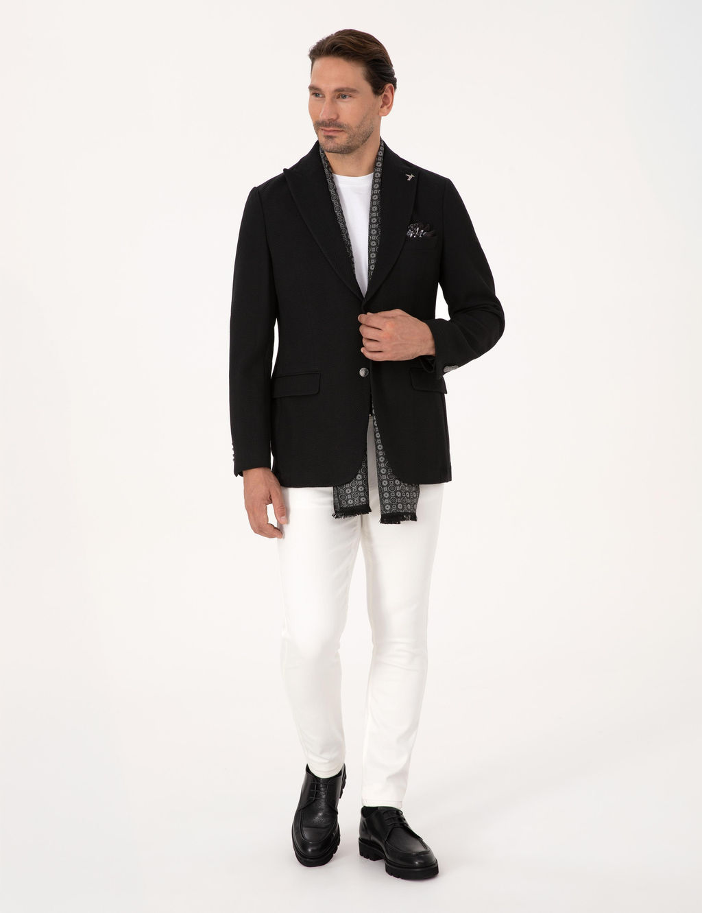 Siyah Slim Fit Y_n Kar___ml_ K_rlang__ Yaka Bal_k S_rt_ Blazer Ceket - Cacharel фото 4