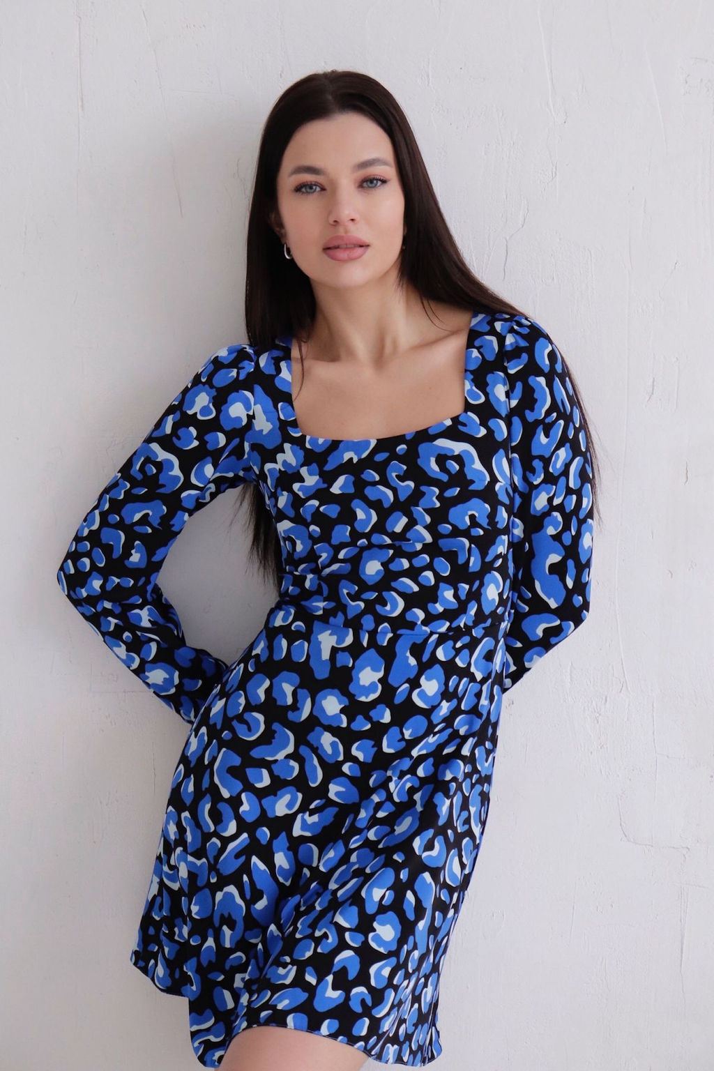 Платье с вырезом каре чёрно-синее - Martichelli фото 5