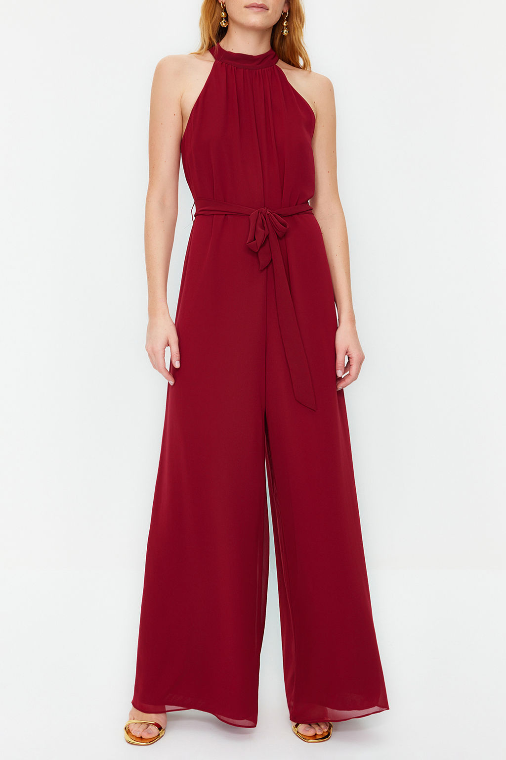 Bordo Kusakl? Maxi Sifon Astarl? Dokuma Tulum TWOSS23TU00093