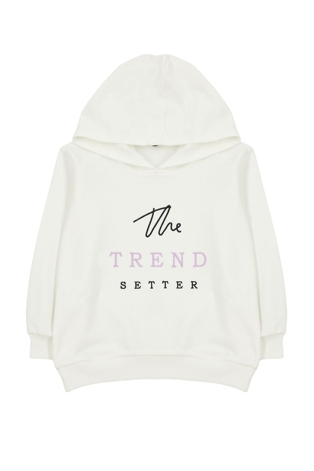 TRENDYOLMILLA Ekru K?z Cocuk Mevsimlik-Ince Slogan Desenli Kapusonlu Orme Sweatshirt TKDAW25SW00002