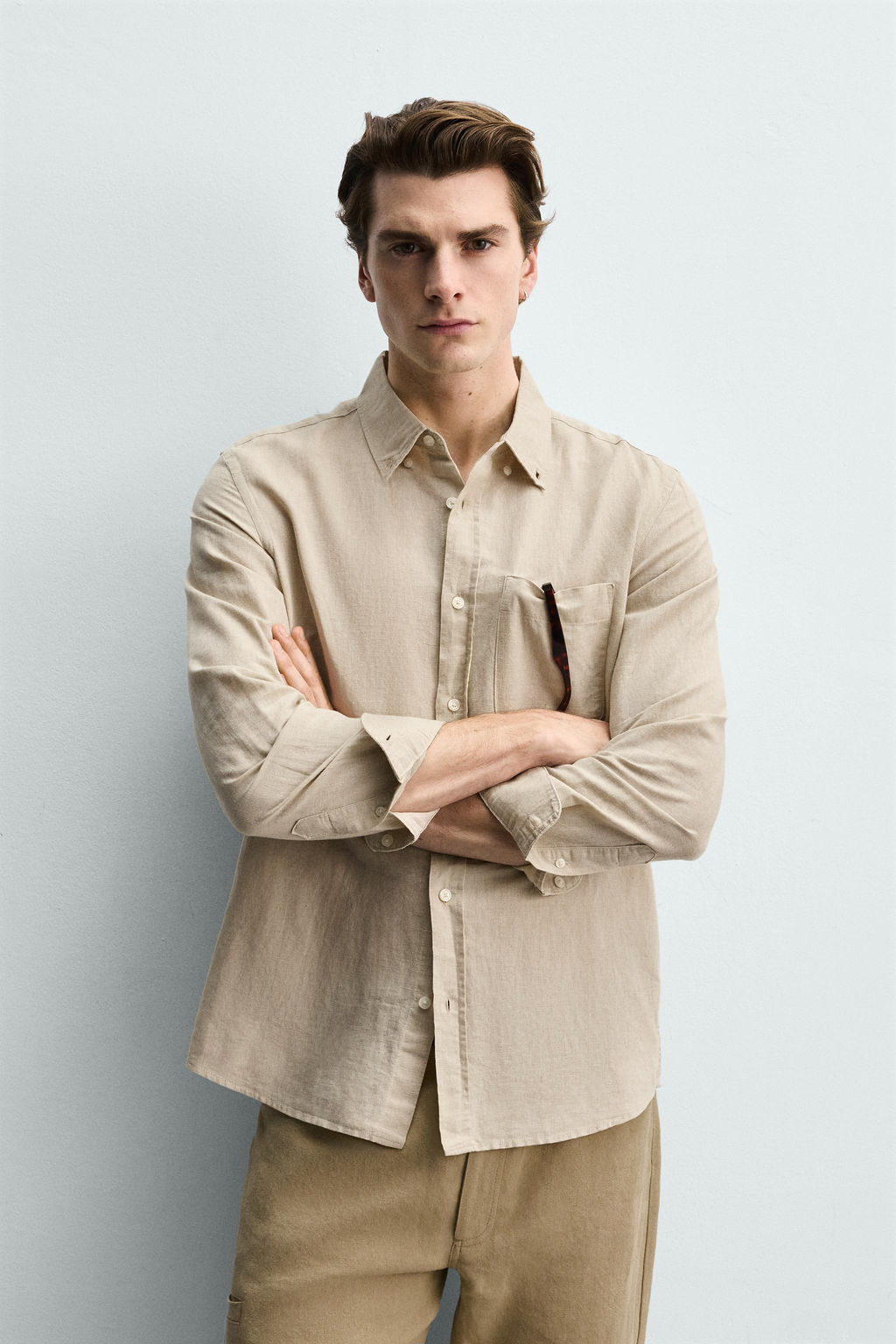 Рубашка Camisa Regular Fit из льна бежевый