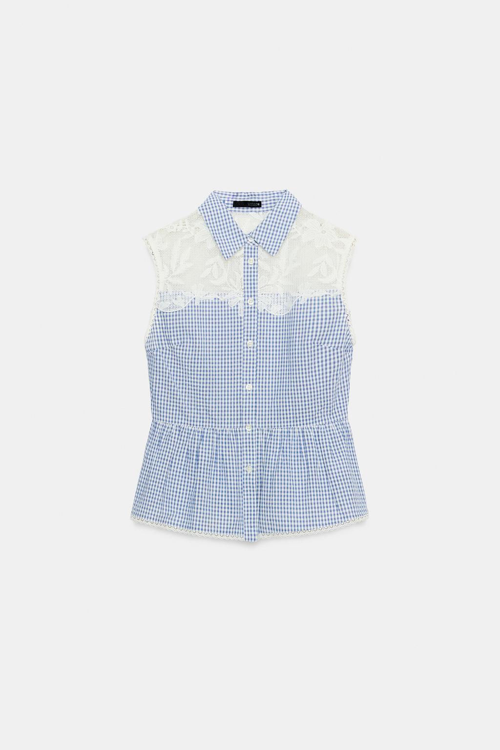 COMBINED GINGHAM BLOUSE - Zara фото 6