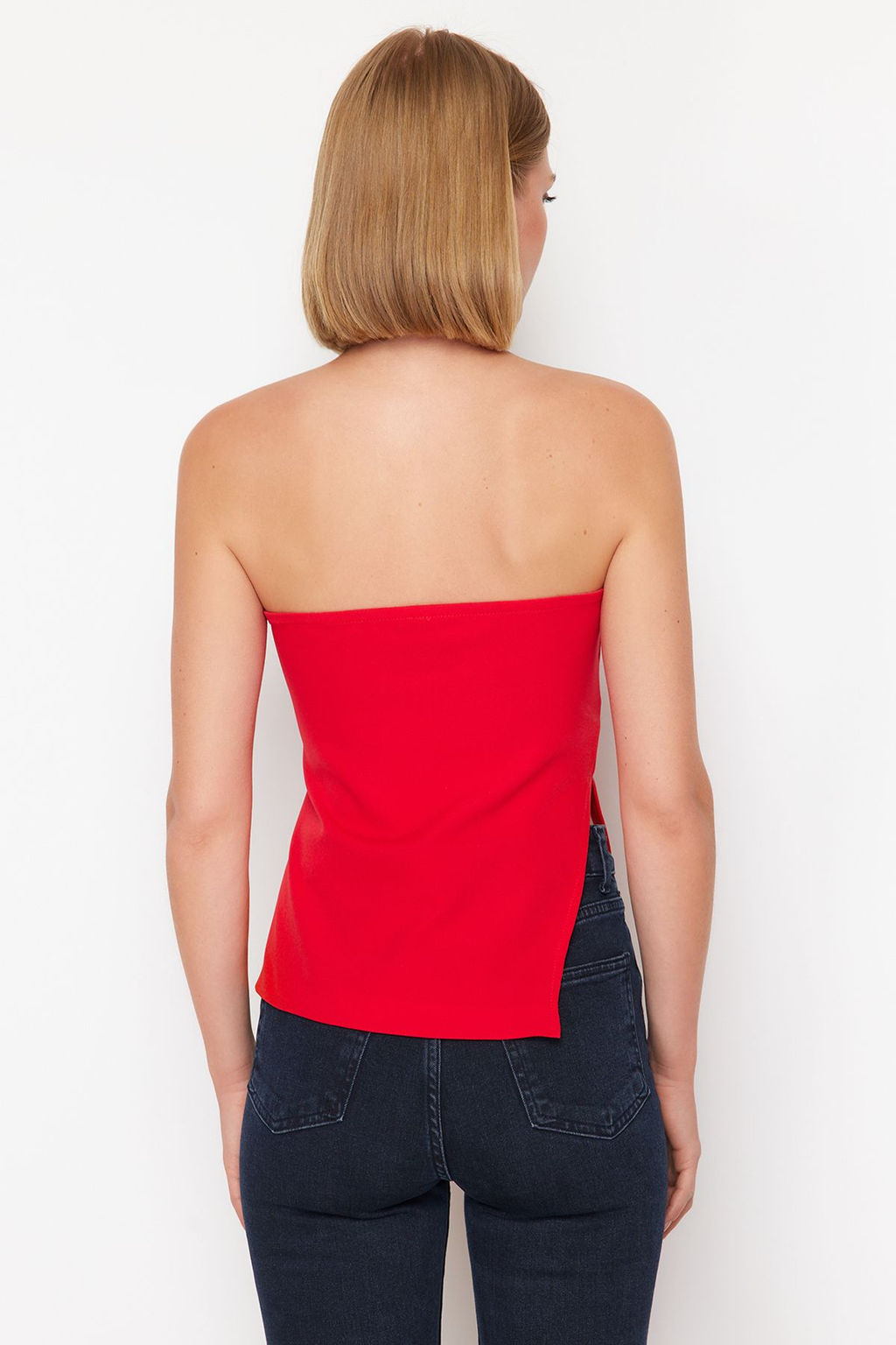 K?rm?z? Straplez Y?rtmac Detayl? Dokuma Bluz TWOSS24BZ00591 - Trendyolmilla фото 6