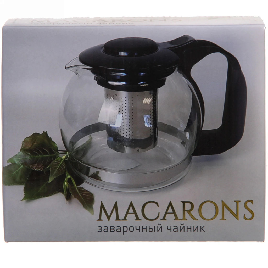 Чайник заварочный стеклянный 1200 мл с металлическим ситом Селфи,микс