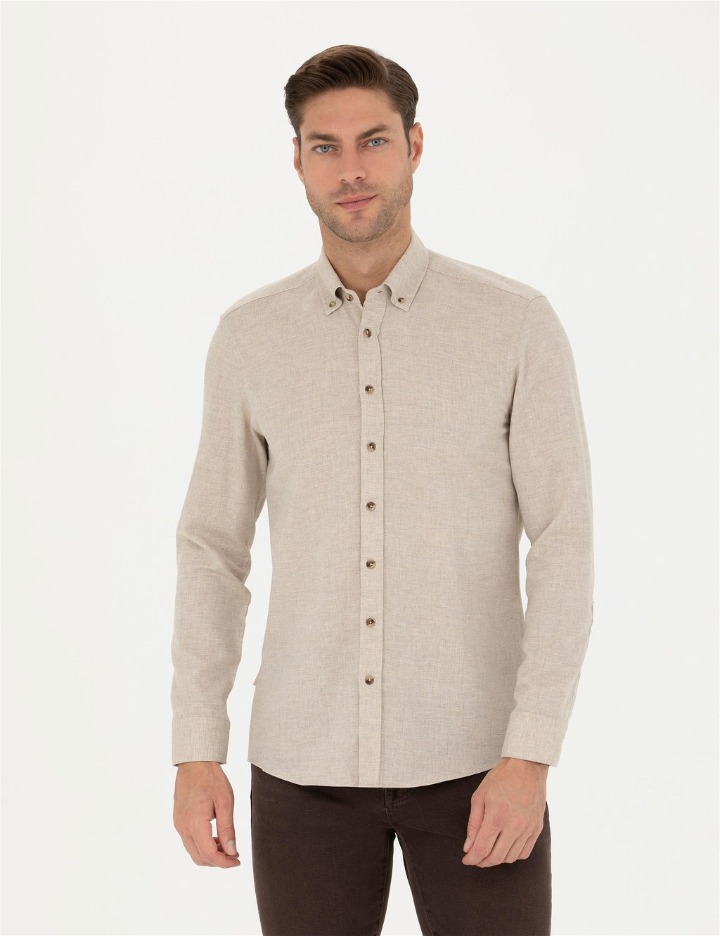 Bej Slim Fit Uzun Kollu G_mlek