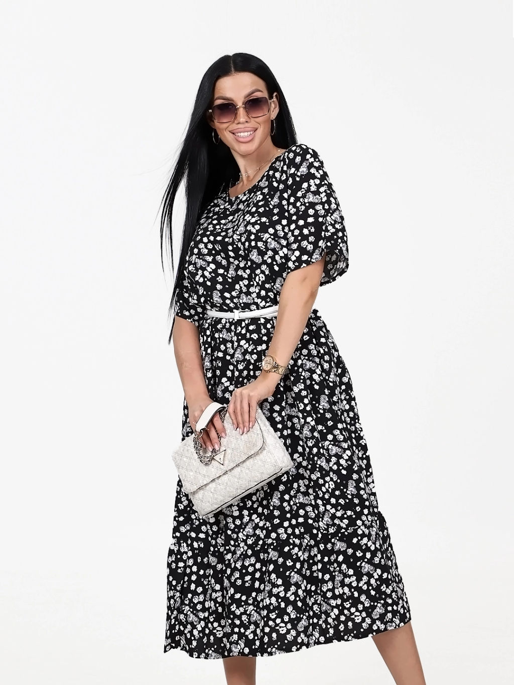 Платье женское, цвет черный белый