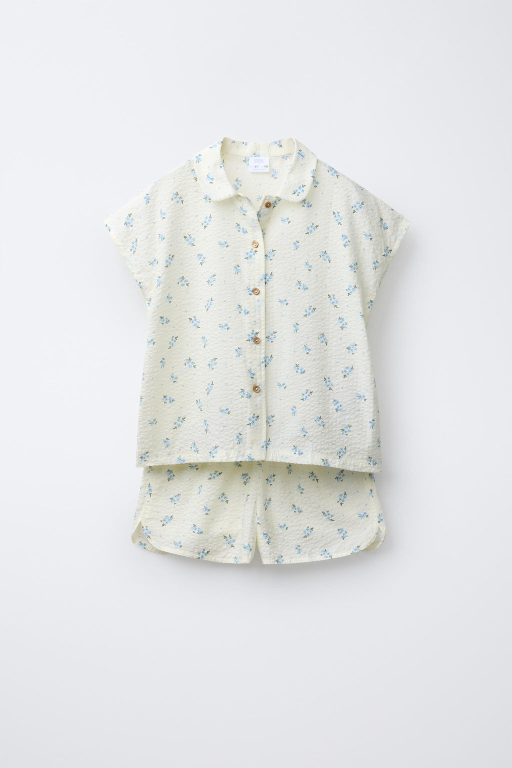 AGES 6-14/ SEERSUCKER FLORAL SHIRT AND BERMUDA PYJAMAS