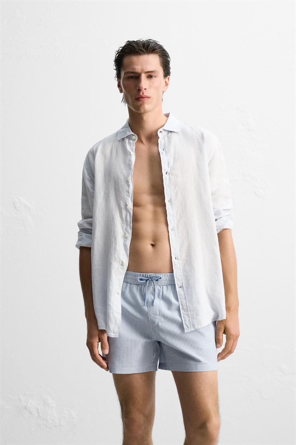 SEERSUCKER MID-LENGTH SWIMMING TRUNKS - Zara фото 14