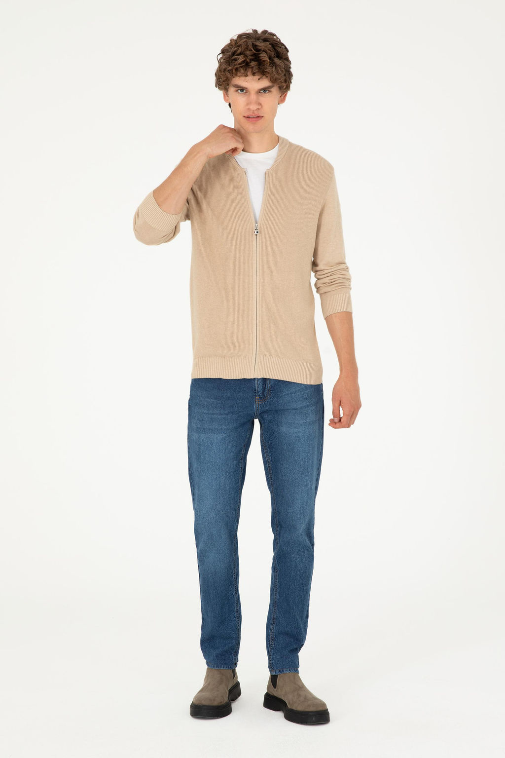 Мужской базовый трикотажный кардиган песочного меланжа - U.s. polo assn фото 4