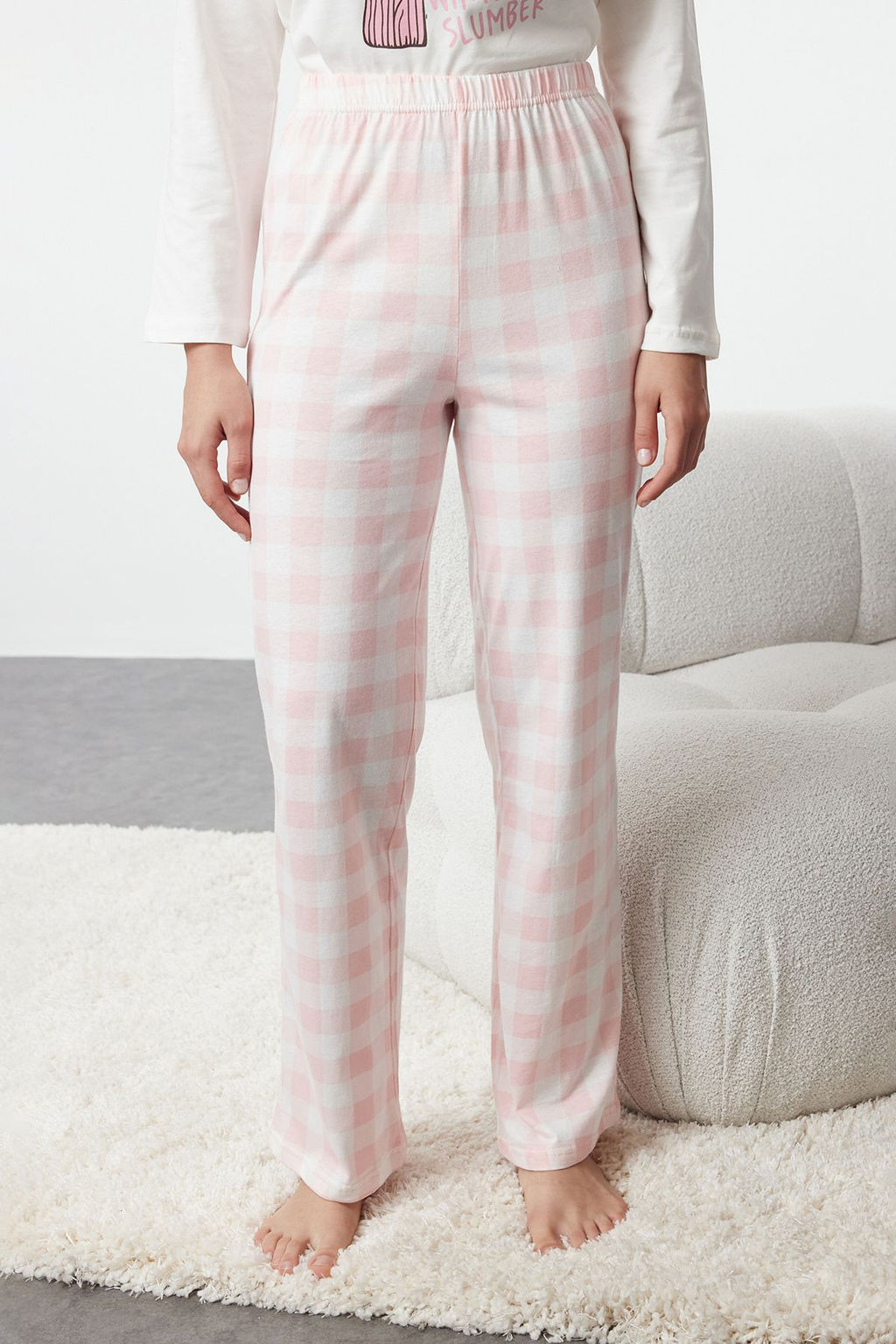 Trendyolmilla Siyah %100 Pamuklu Ay?c?kl? Ekoseli Orme Pijama Tak?m? THMAW25PT00088  фото 5