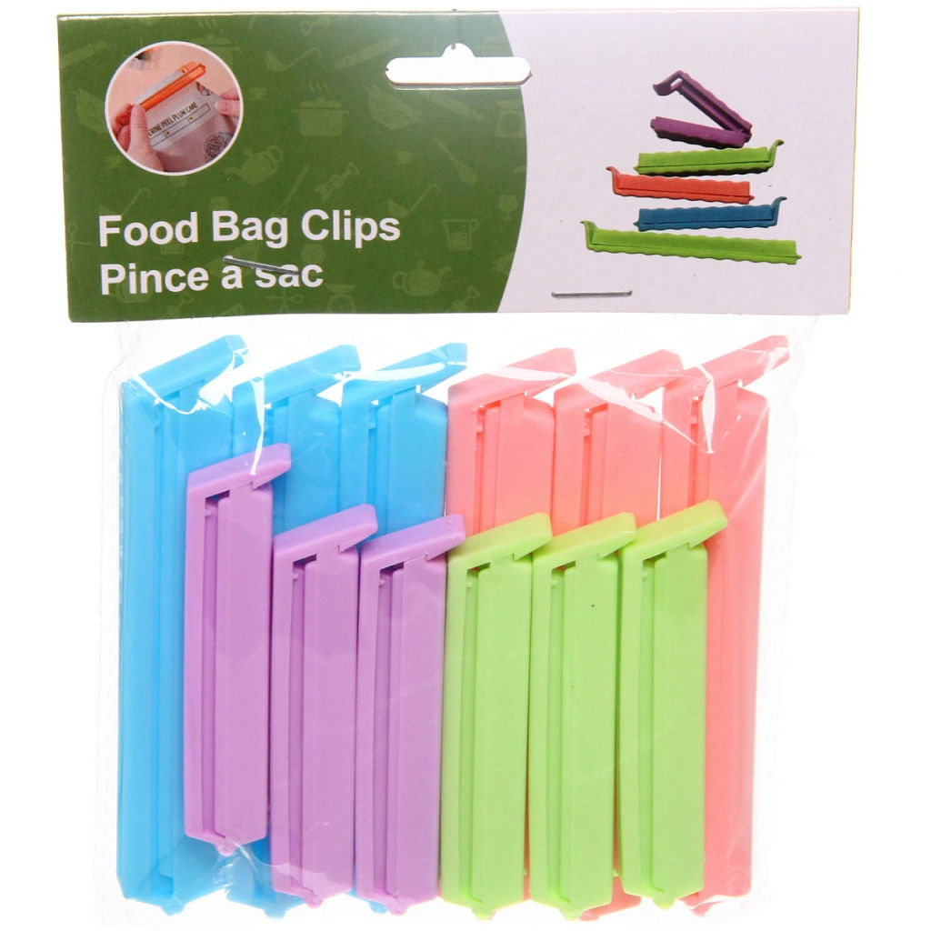 Цена за 5 шт. Зажим для пакета "Ассорти" 12шт (6шт*9,5см, 6шт*7см)