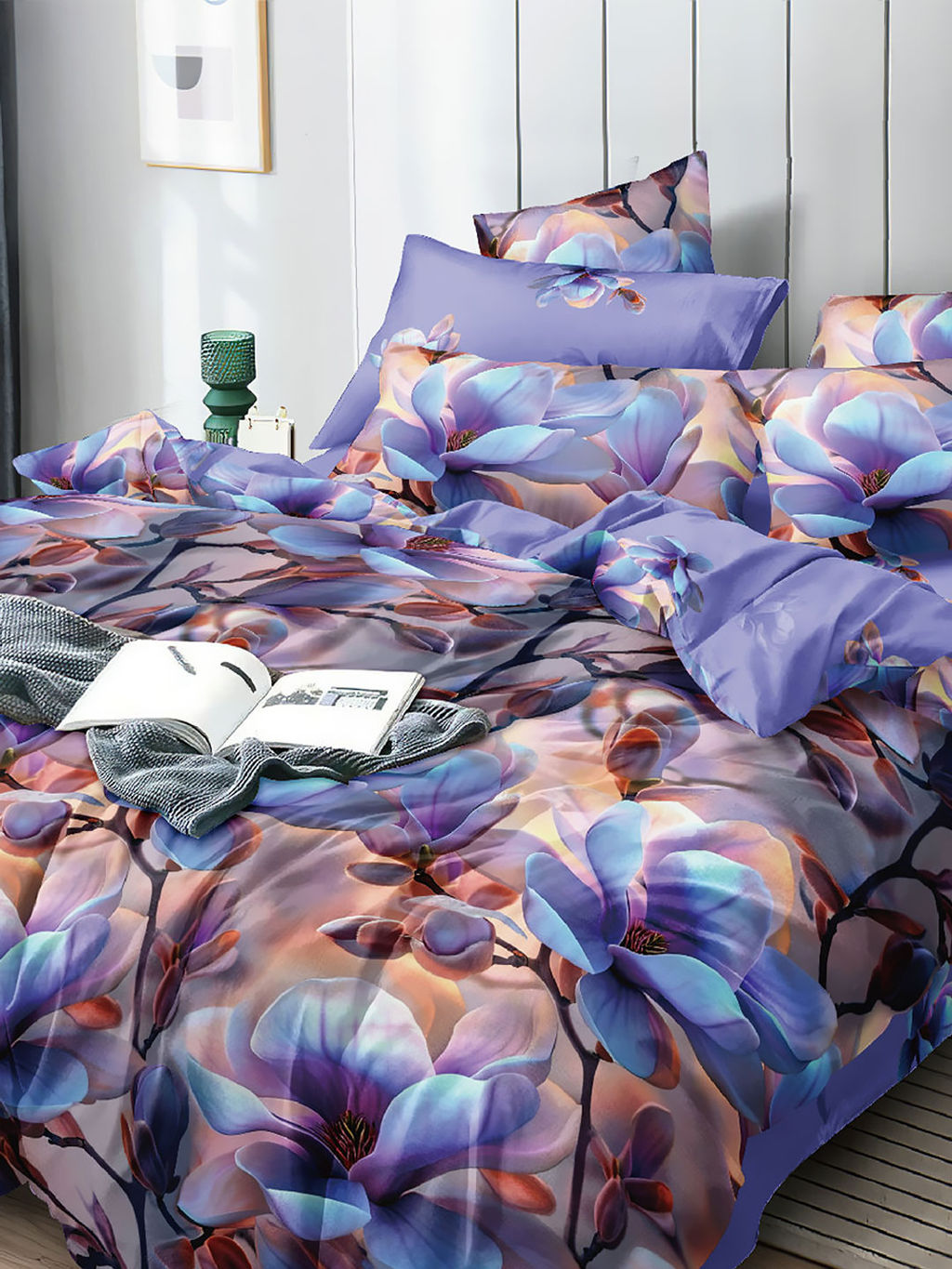 Постельное белье из поплина эксклюзив на молнии - Орхидея Евро Мини с Евро простыней (нав. 70х70)шт.
