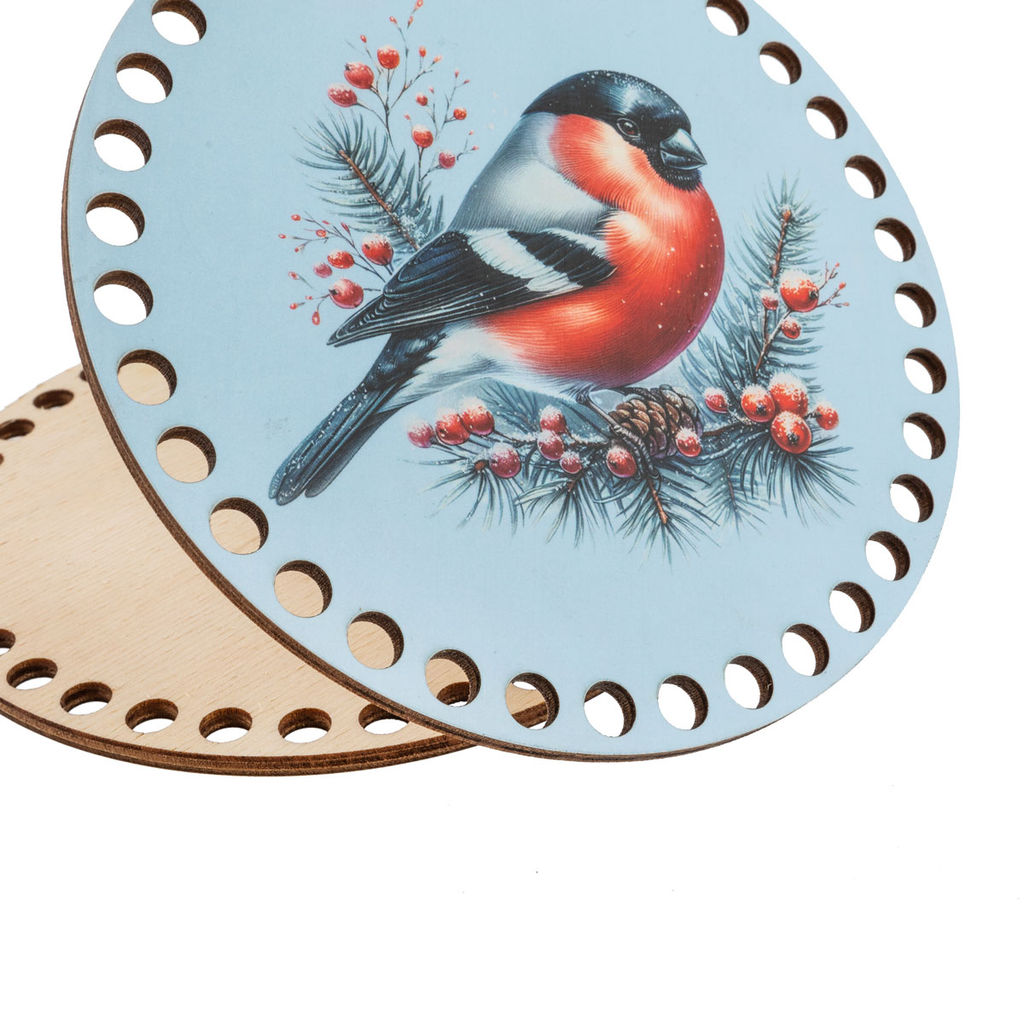 Заготовка для декорирования Love2art ДВ-02 Набор донышек для вязания Матовый фанера d 15 см х 0.4 см 2 шт 08 Снегирь