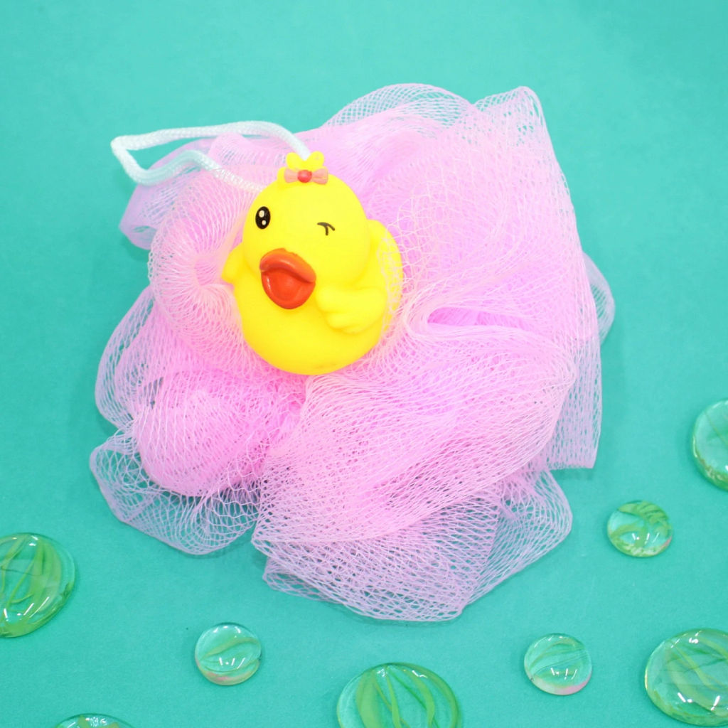 Цена за 4 шт. Мочалка-шар для тела полипропиленовая детская "Baby Boom - Утя", цвет розовый, 20гр, d-11см