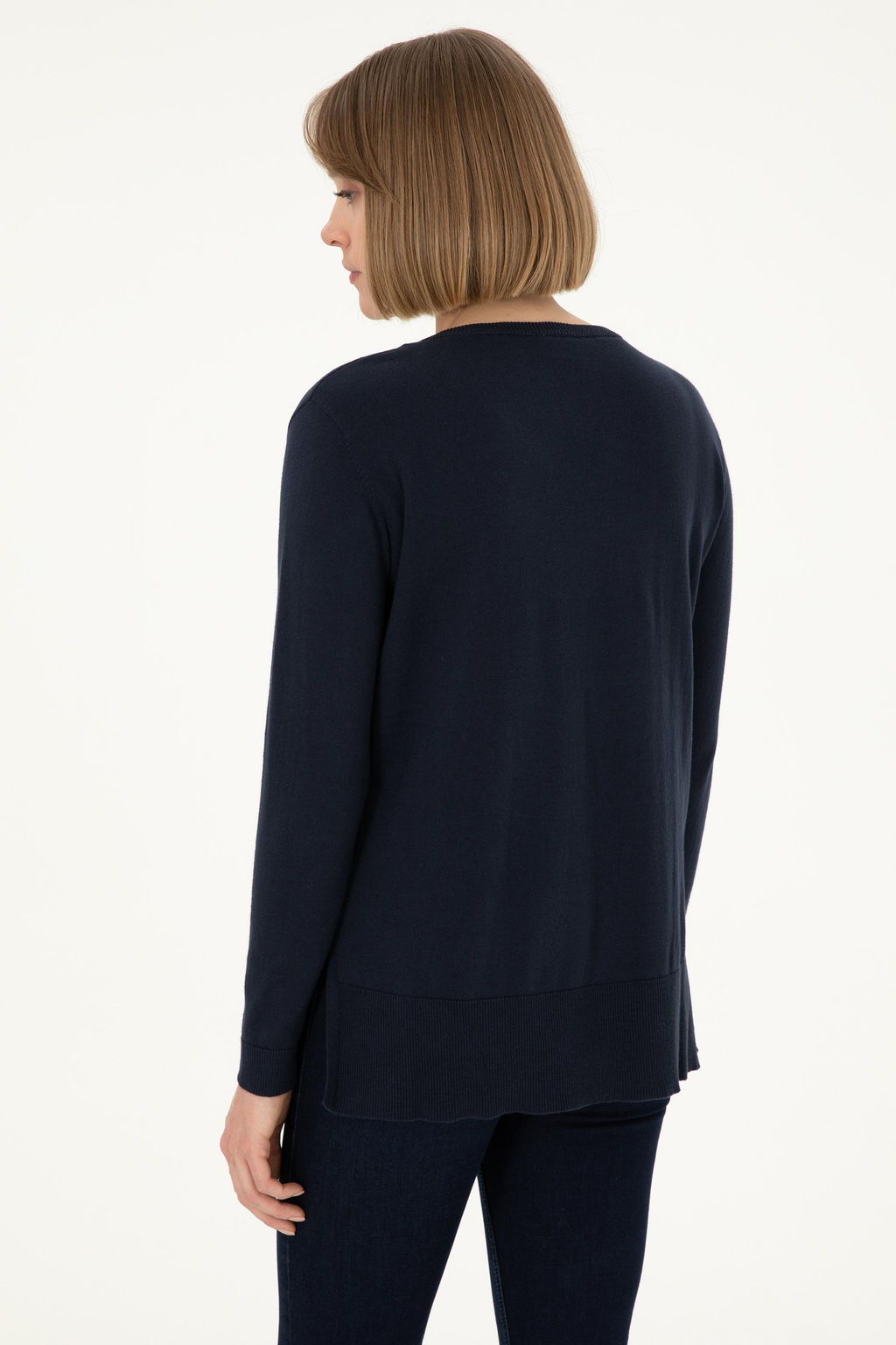 Женский базовый свитер темно-синего цвета с v-образным вырезом Неожиданная скидка в корзине - U.s. polo assn фото 5