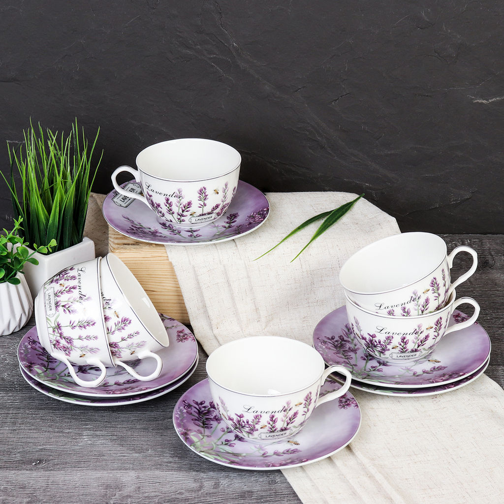 Чайный набор 12 предметов 270 мл тонкостенный / LY-2401 /уп 8/ Лаванда - ГалеонТрейд фото 4
