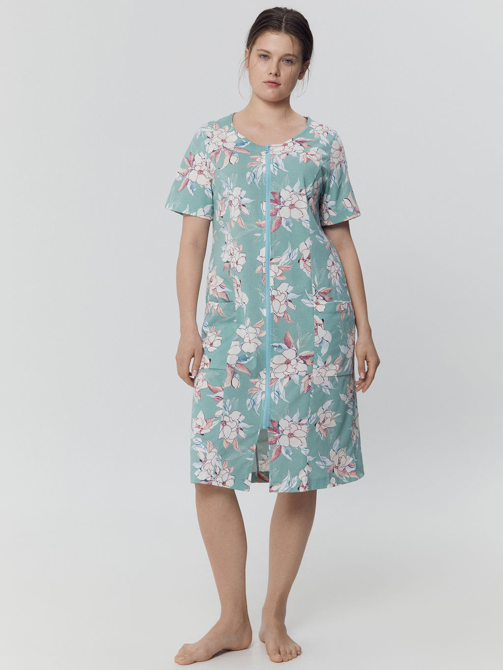 Халат женский зеленый с принтом акварельные цветы - Mark formelle фото 4