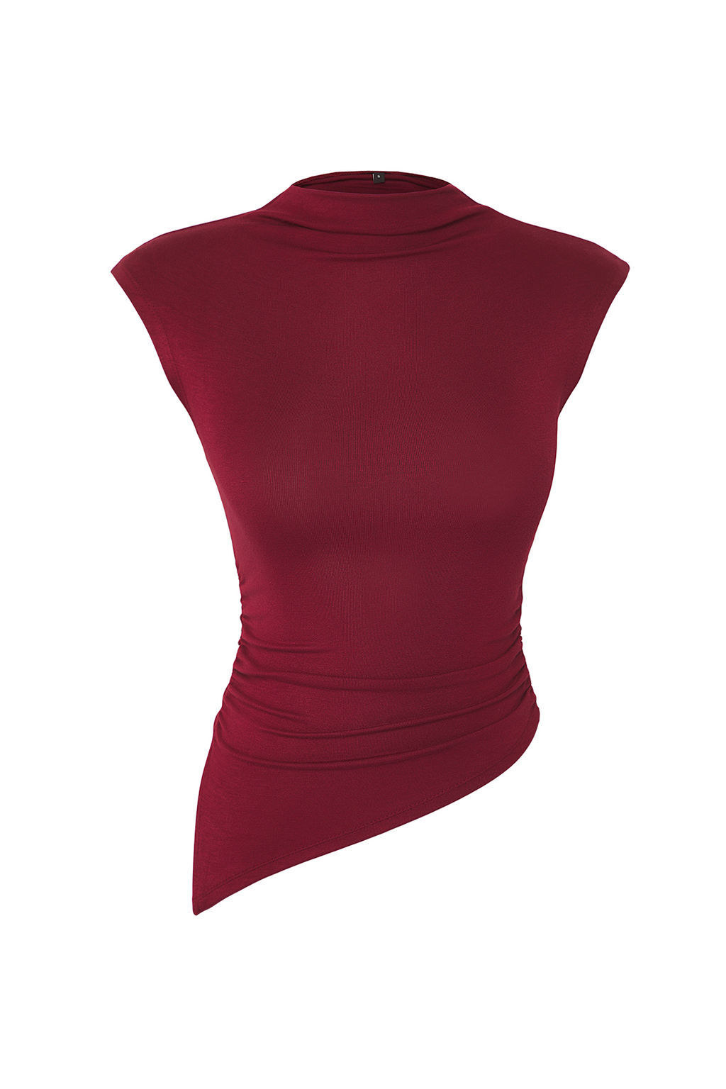Bordo Dik Yaka Buzgu/Drape Detayl? Fitted/Vucuda Oturan Asimetrik Orme Bluz TWOSS24BZ00534