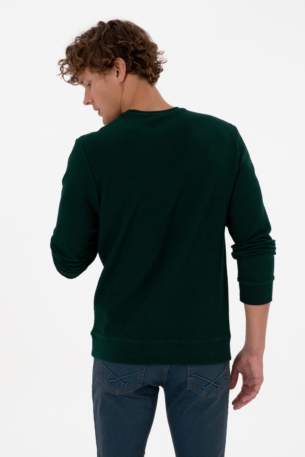 Erkek Regular Fit Bisiklet Yaka Koyu Ye_il Sweatshirt Sepette S_rpriz _ndirim