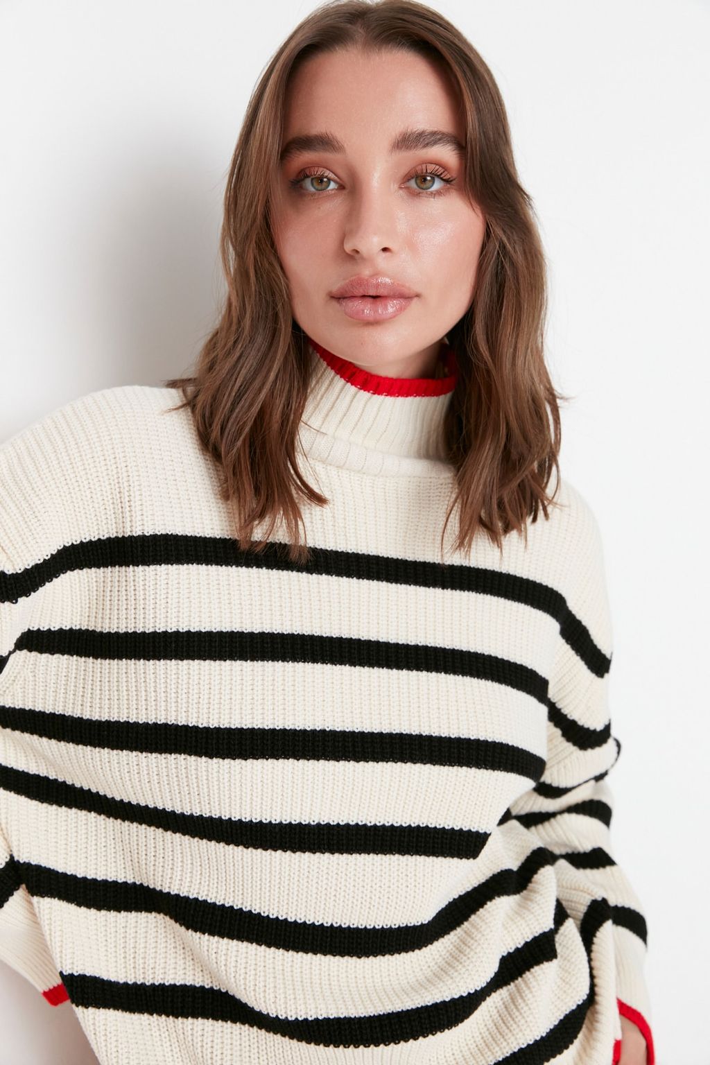 Lacivert Genis Kal?p Cizgili Triko Kazak TWOAW23KZ01446 - Trendyolmilla фото 10