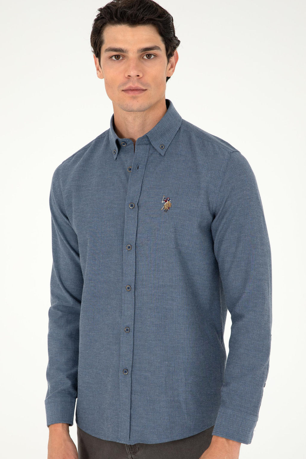 Мужская базовая рубашка цвета индиго с длинным рукавом - U.s. polo assn фото 10