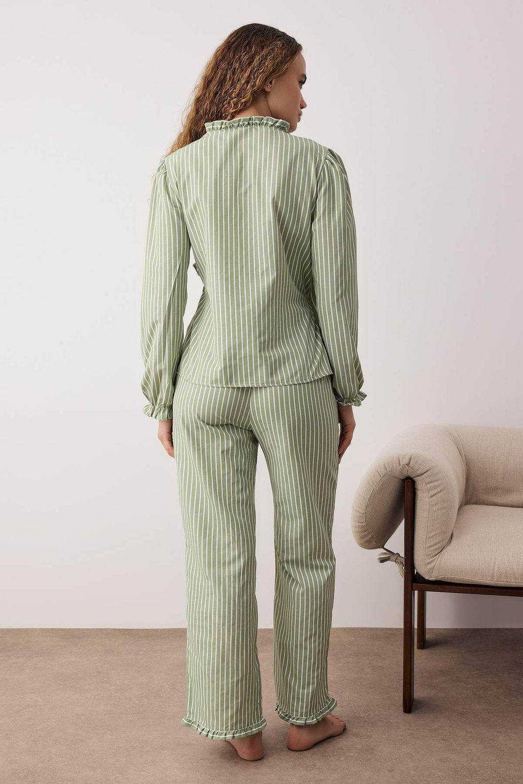 Koyu Yesil Cizgili Poplin Dokuma Pijama Tak?m? THMAW26PT00098