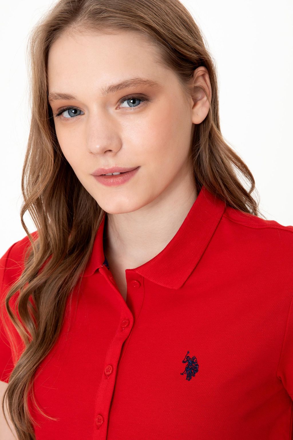 Женская базовая красная футболка с воротником поло Basic - U.s. polo assn фото 2