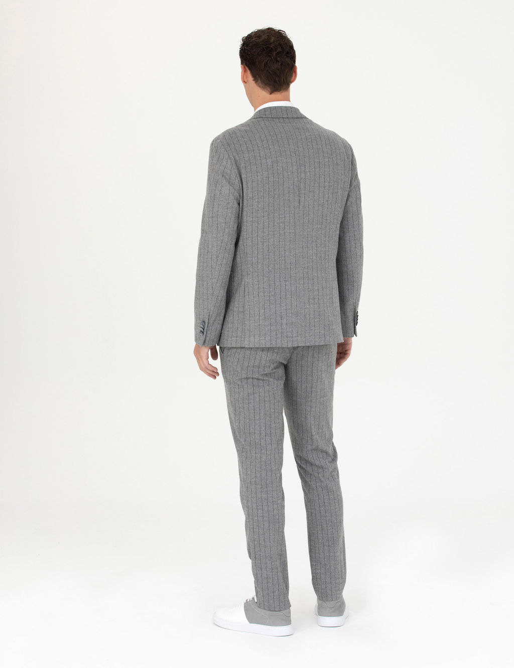 Gri Ekstra Slim Fit _izgili Tak_m Elbise
