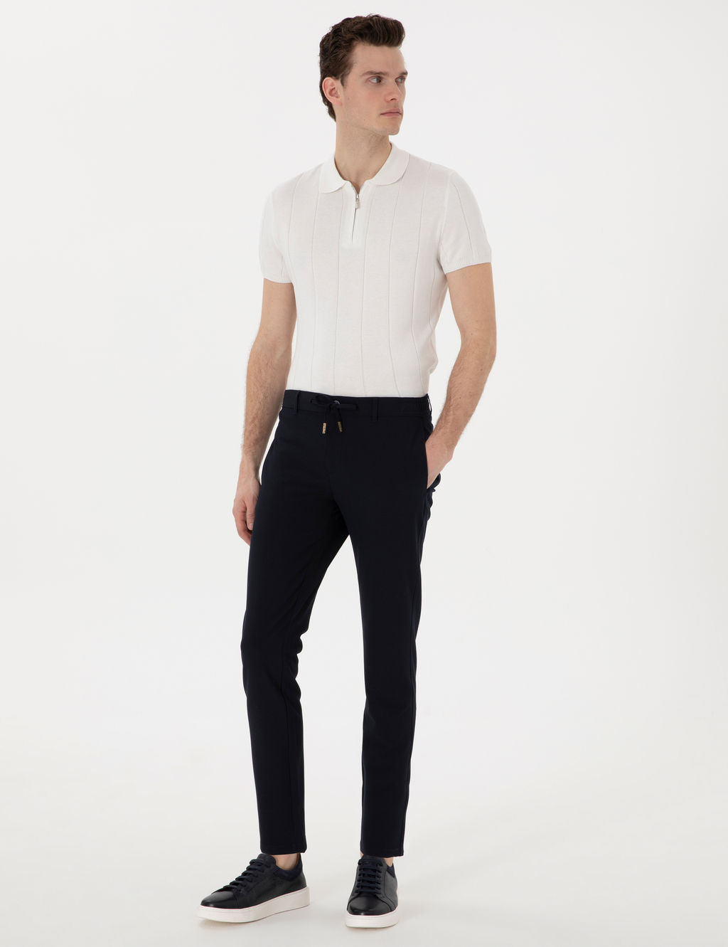 Lacivert Slim Fit Jogger Kanvas Pantolon