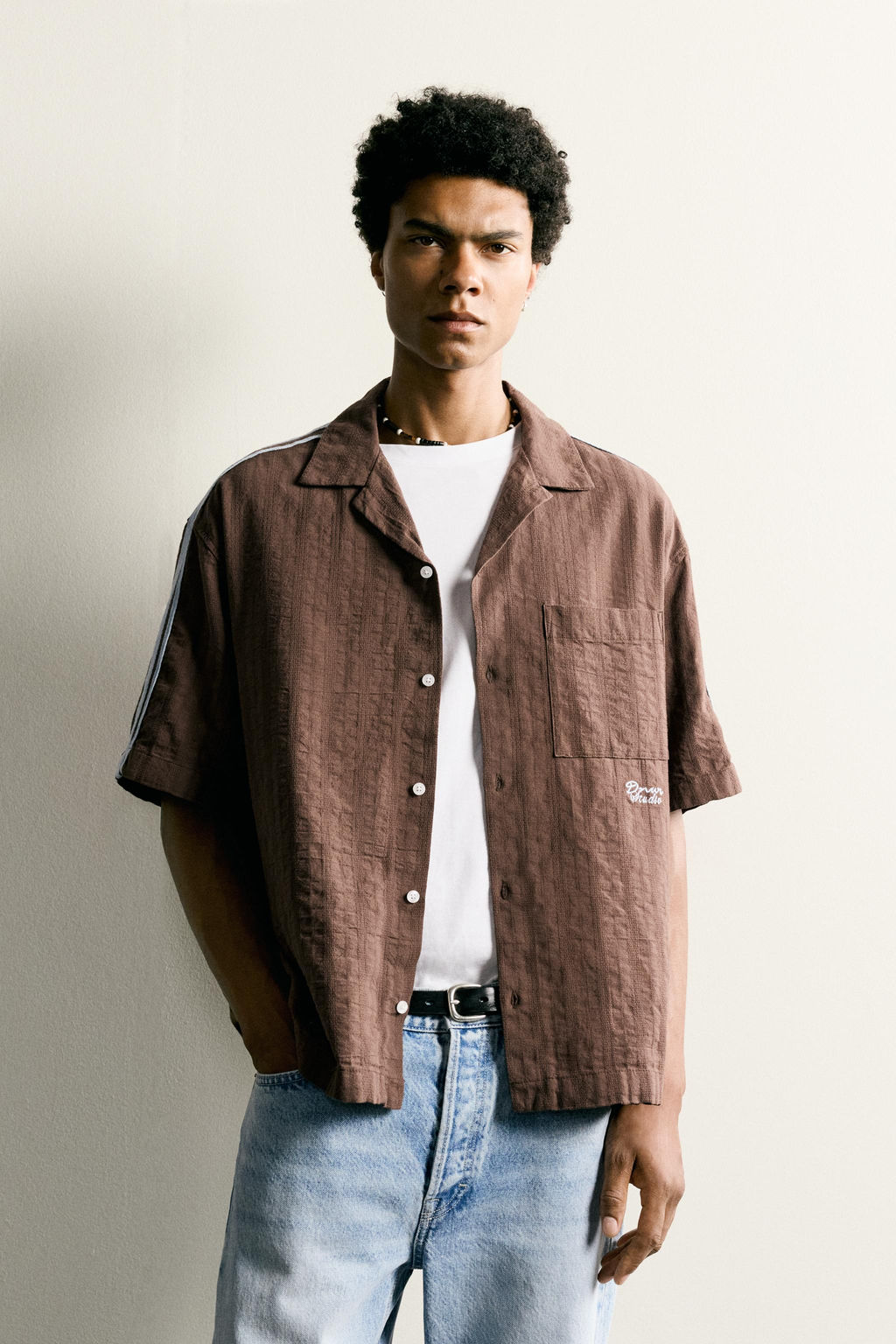 CAMISA BANDAS BORDADO CONTRASTE / Marr?n - Zara фото 2
