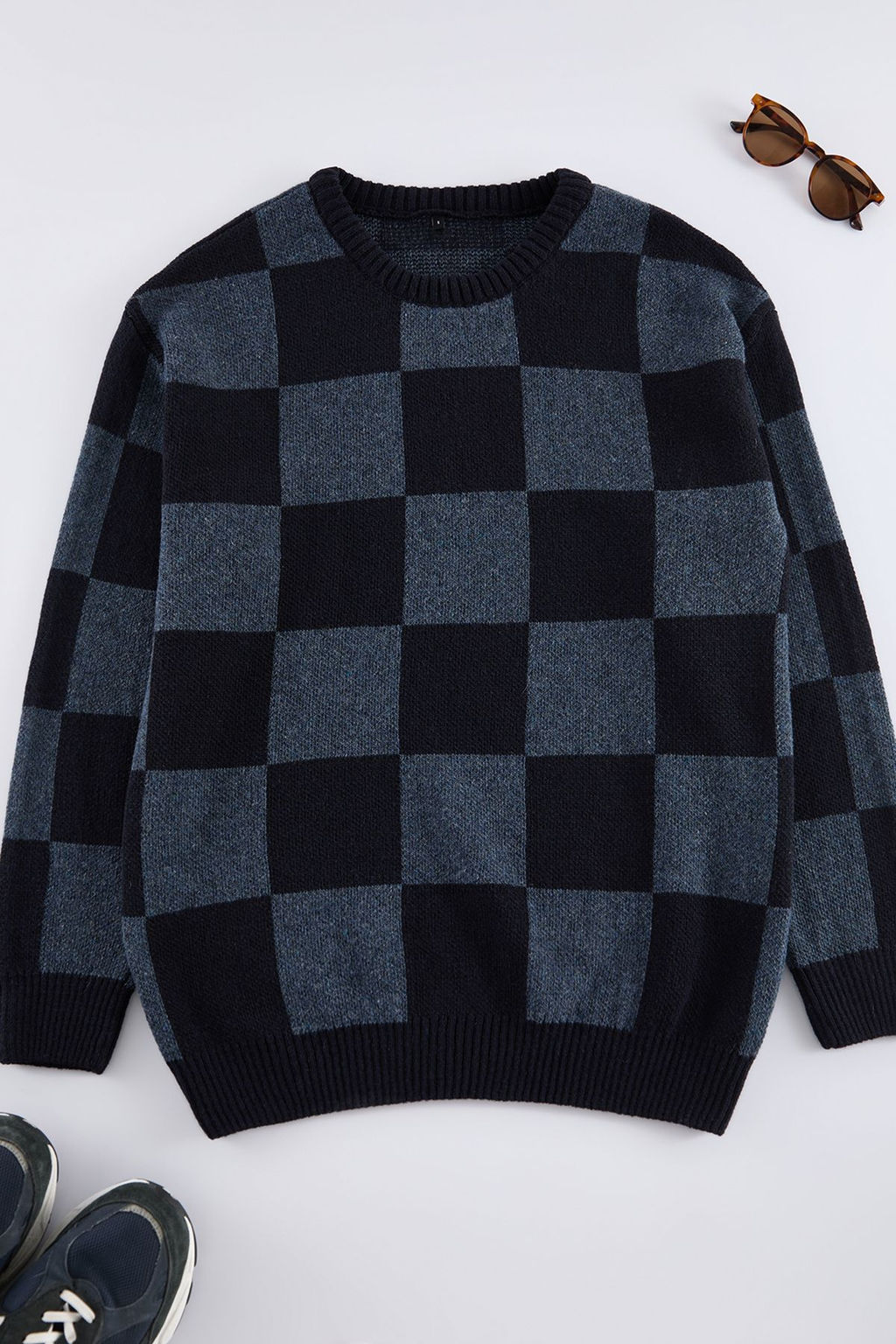 TRENDYOL MAN Lacivert Erkek Oversize Bisiklet Yaka Ekose / Kareli Triko Kazak TMNAW23KZ00279 - Trendyolmilla фото 7