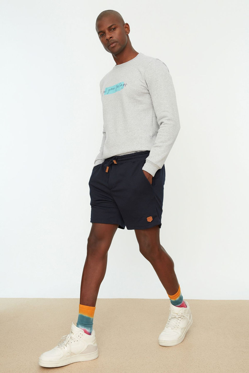 Lacivert Regular/Normal Kesim K?sa Boy PU Etiketli Lastik Belli Bagc?kl? Sort TMNSS22SR0403