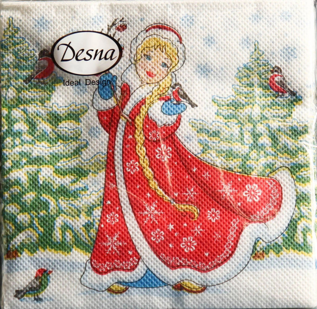 Цена за 10 шт. Салфетки бумажные 24*24 Design Снегурочка, 1 слой, 40л
