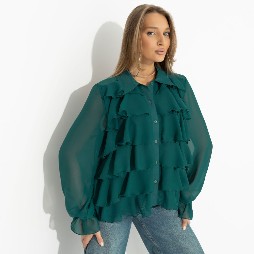 Блуза на пуговицах, Гипнотический стиль (зеленая) - Charutti фото 2