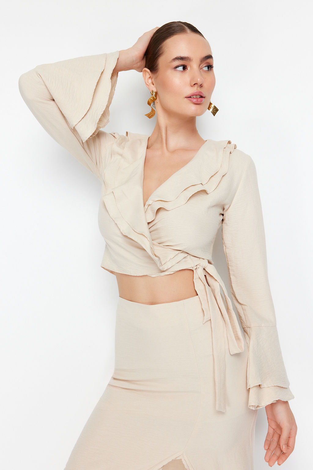 Bej Onu Baglamal? Crop Dokuma Bluz TWOSS24BZ00234 - Trendyolmilla фото 3