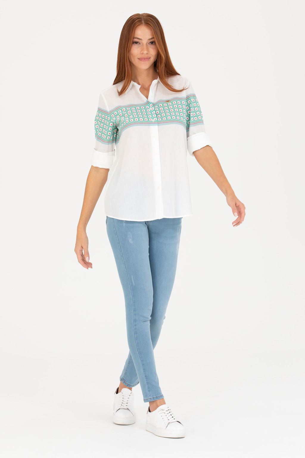 Женская рубашка цвета морской волны с длинным рукавом - U.s. polo assn фото 4