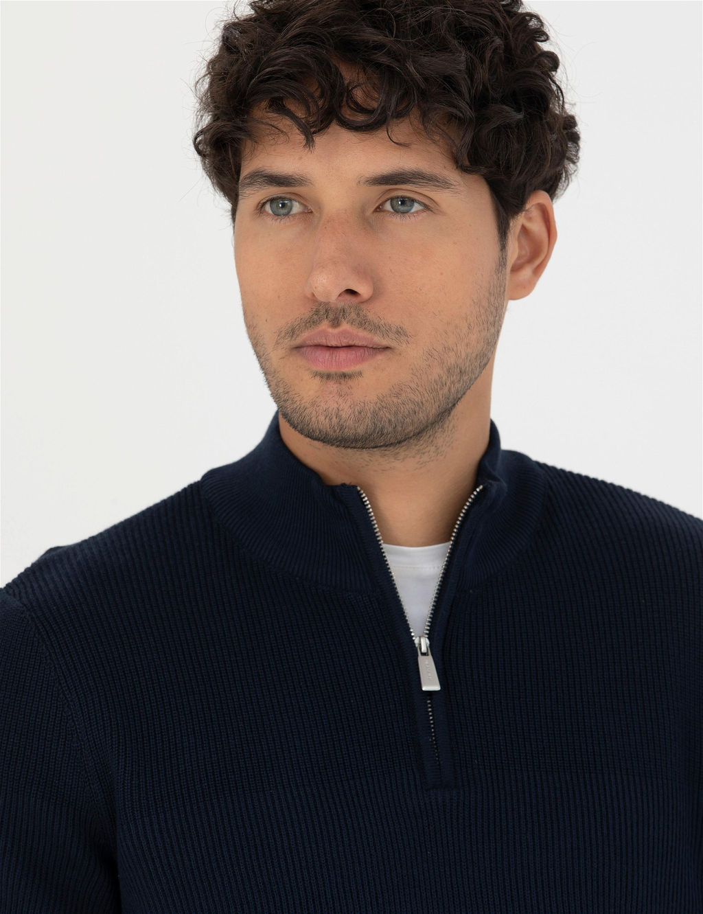 Lacivert Slim Fit Fermuarl_ Dik Yaka Triko Kazak - Pierre cardin фото 2