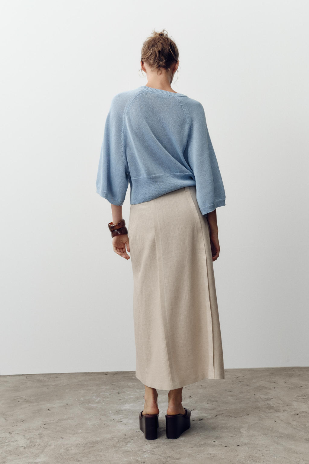 LINEN BLEND MIDI SKIRT WITH BELT - Zara фото 10