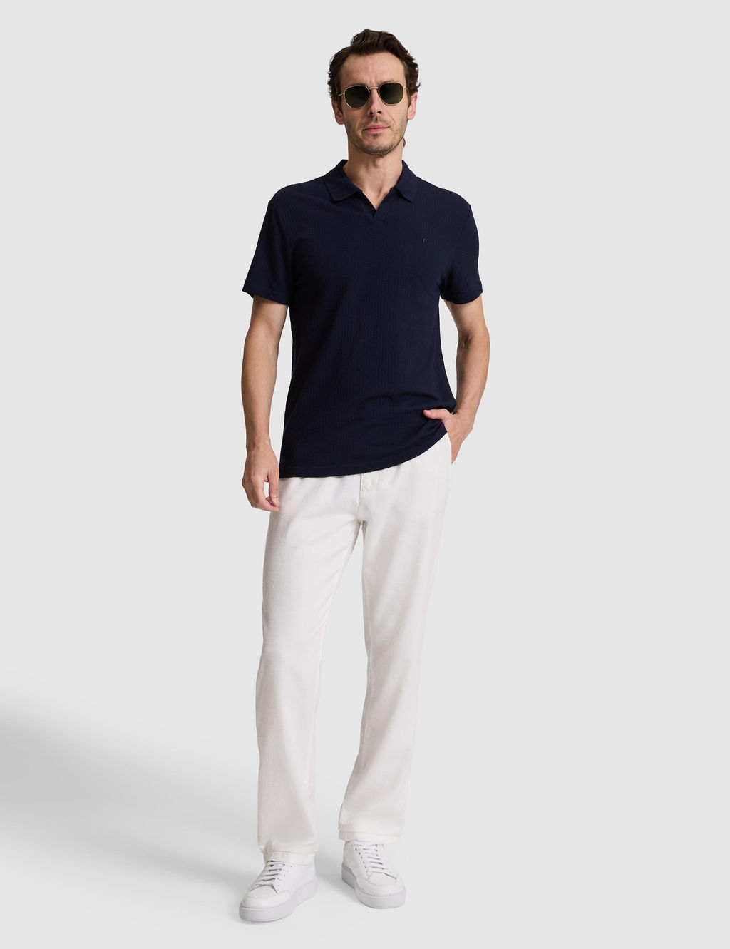 Lacivert Slim Fit %100 Pamuk Apa_ Yaka T-shirt