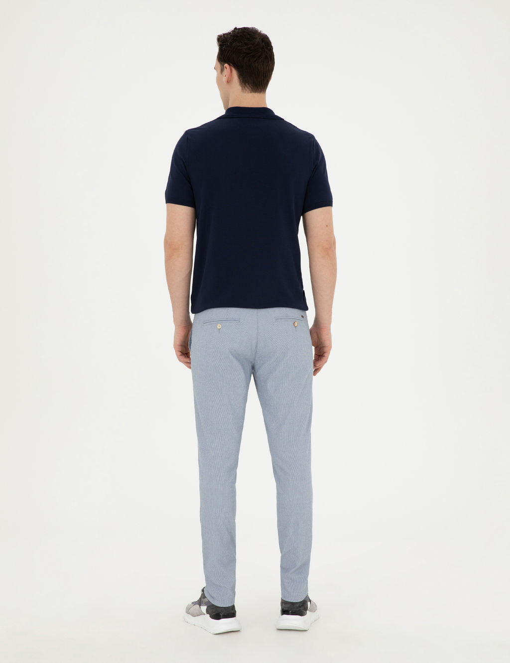 A__k Mavi Slim Fit Gofre Ba_c_kl_ Kanvas Pantolon