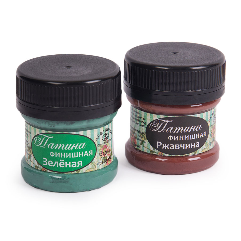 Аква-колор Набор Патина финишная 2 цв. 50 мл К3433 №1: ржавчина, зелёная