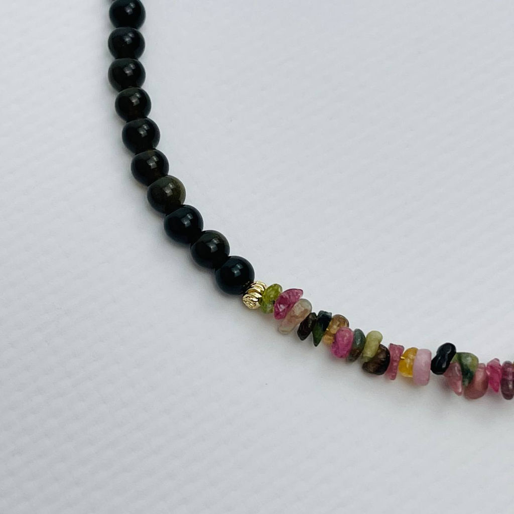Колье из золотистого Обсидиана и Турмалина микс 42 см +