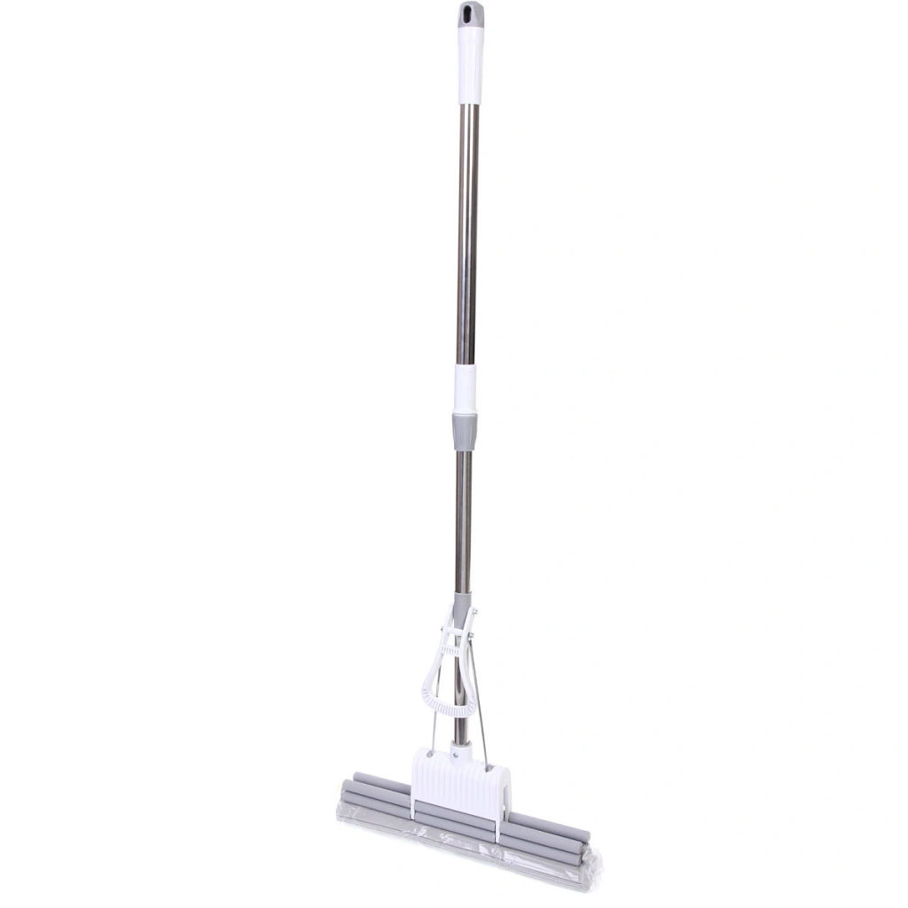 Швабра с губкой ПВА металлическая ручка 90-110 см(отжим двойной ролик, насадка 38см)