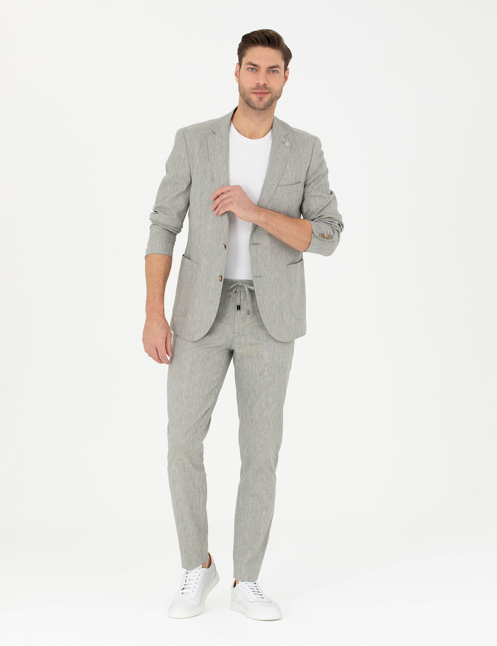 A__k Ye_il Ex. Slim Fit Keten Kar___ml_ Ceket
